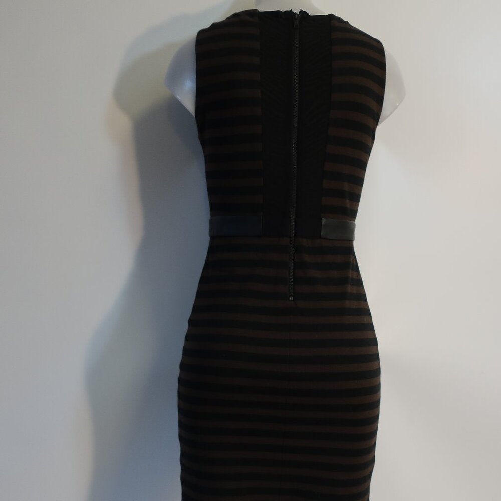 Womens Alice + Olivia Black Brown Striped Stretch Leather Waistband Mini Dress 6 - Picture 8 of 11
